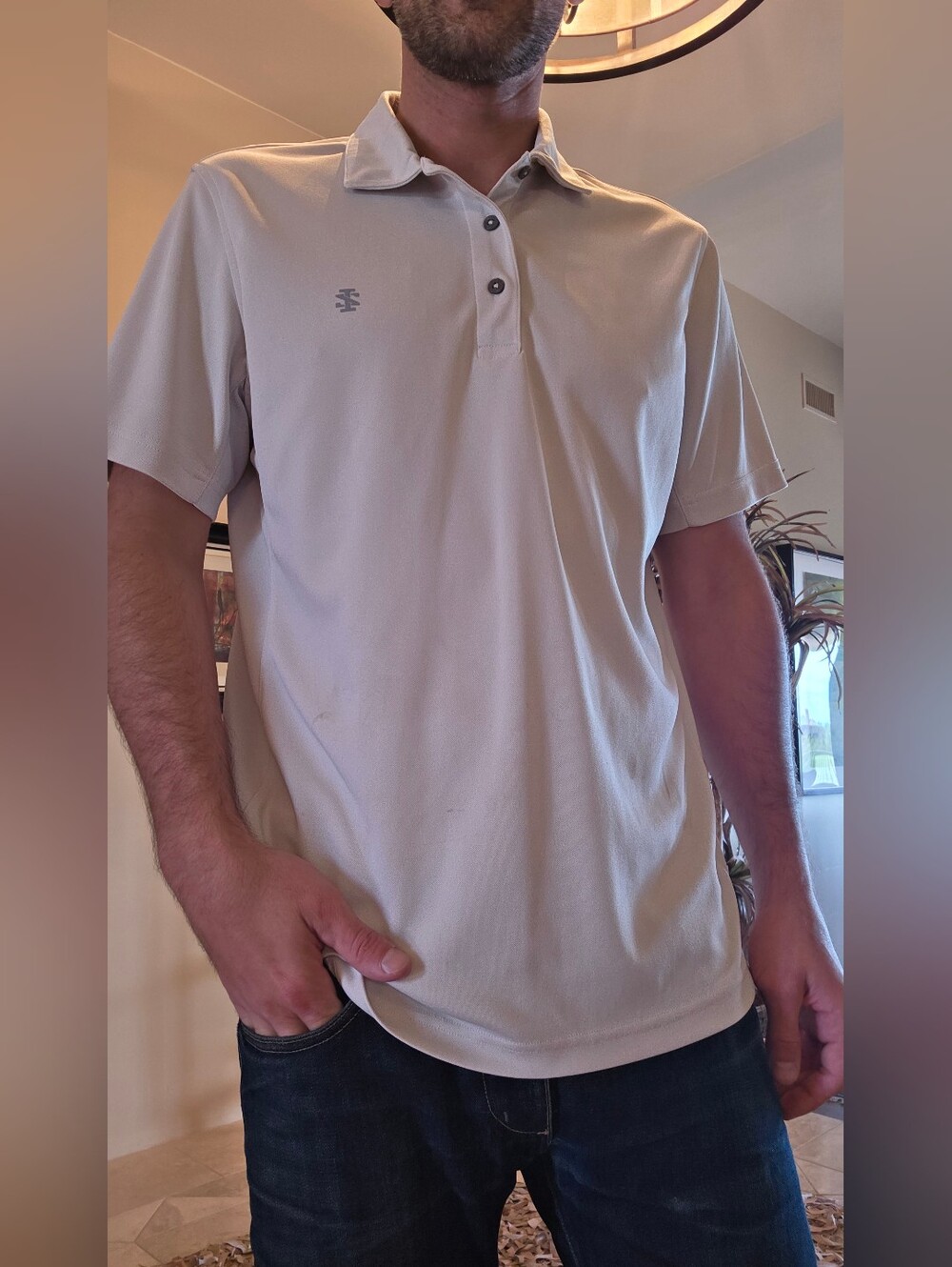 Izod Men’s Beige Short-Sleeve Golf Polo